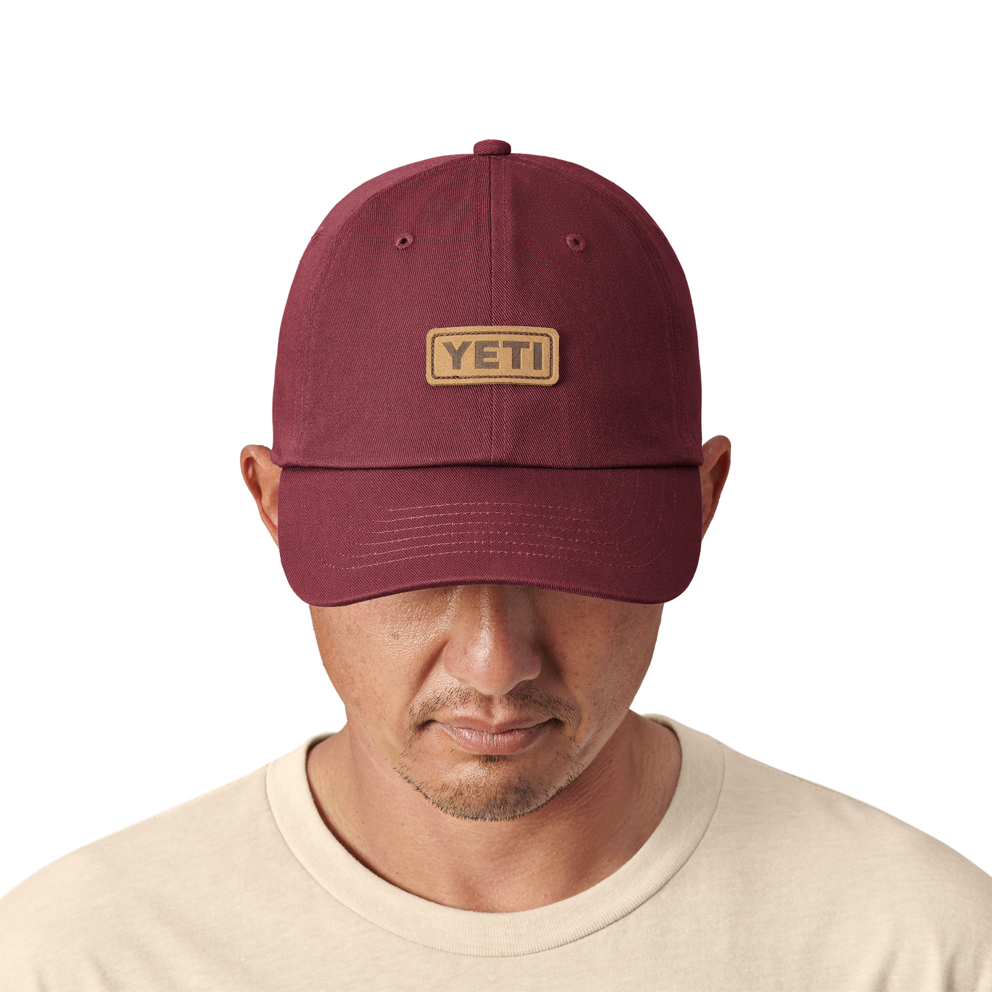 YETI Logo Leather Logo Baseball Hat Harvest Red