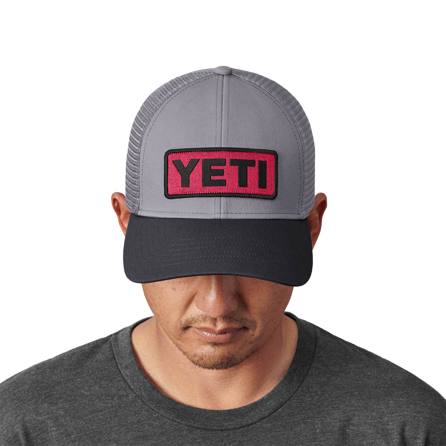 YETI Logo Badge Low Profile Trucker Hat Harvest Red/Black