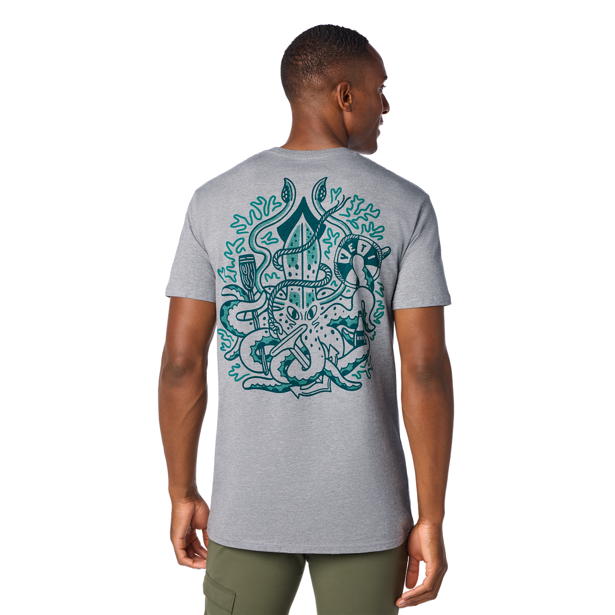 YETI Nautical Octopus Short Sleeve T-Shirt Grey