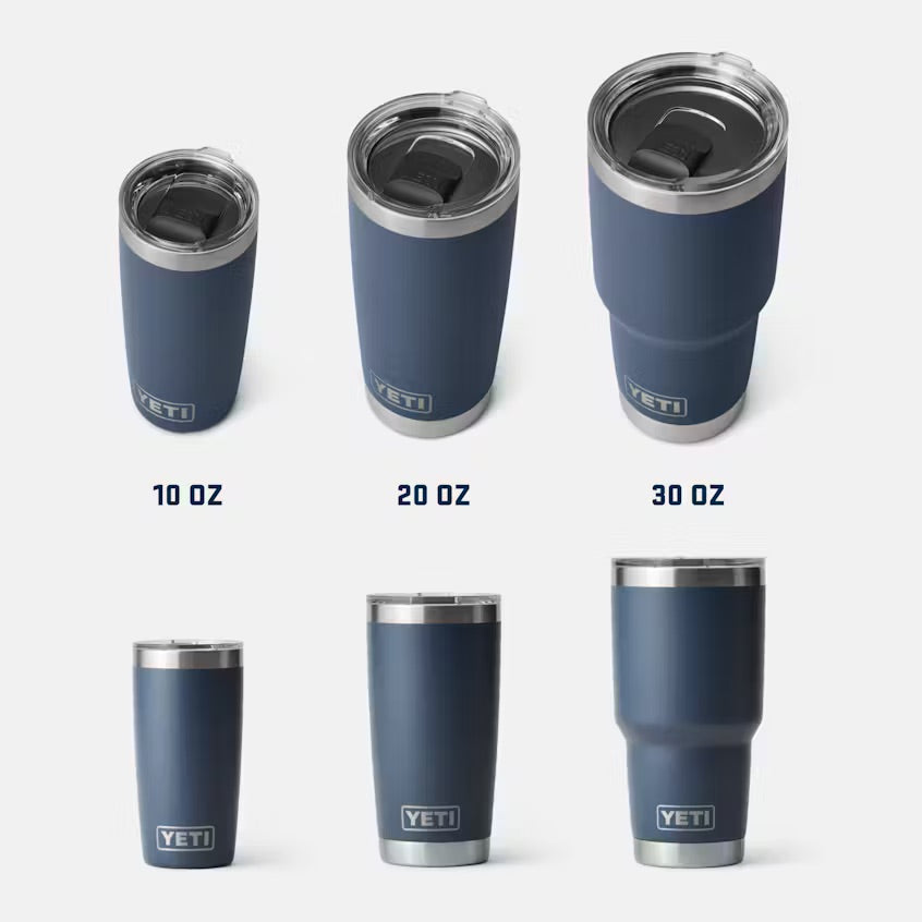 YETI tumblers in various sizes on a white background