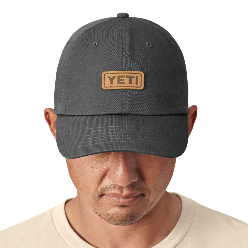 YETI Logo Leather Logo Baseball Hat Dark Grey