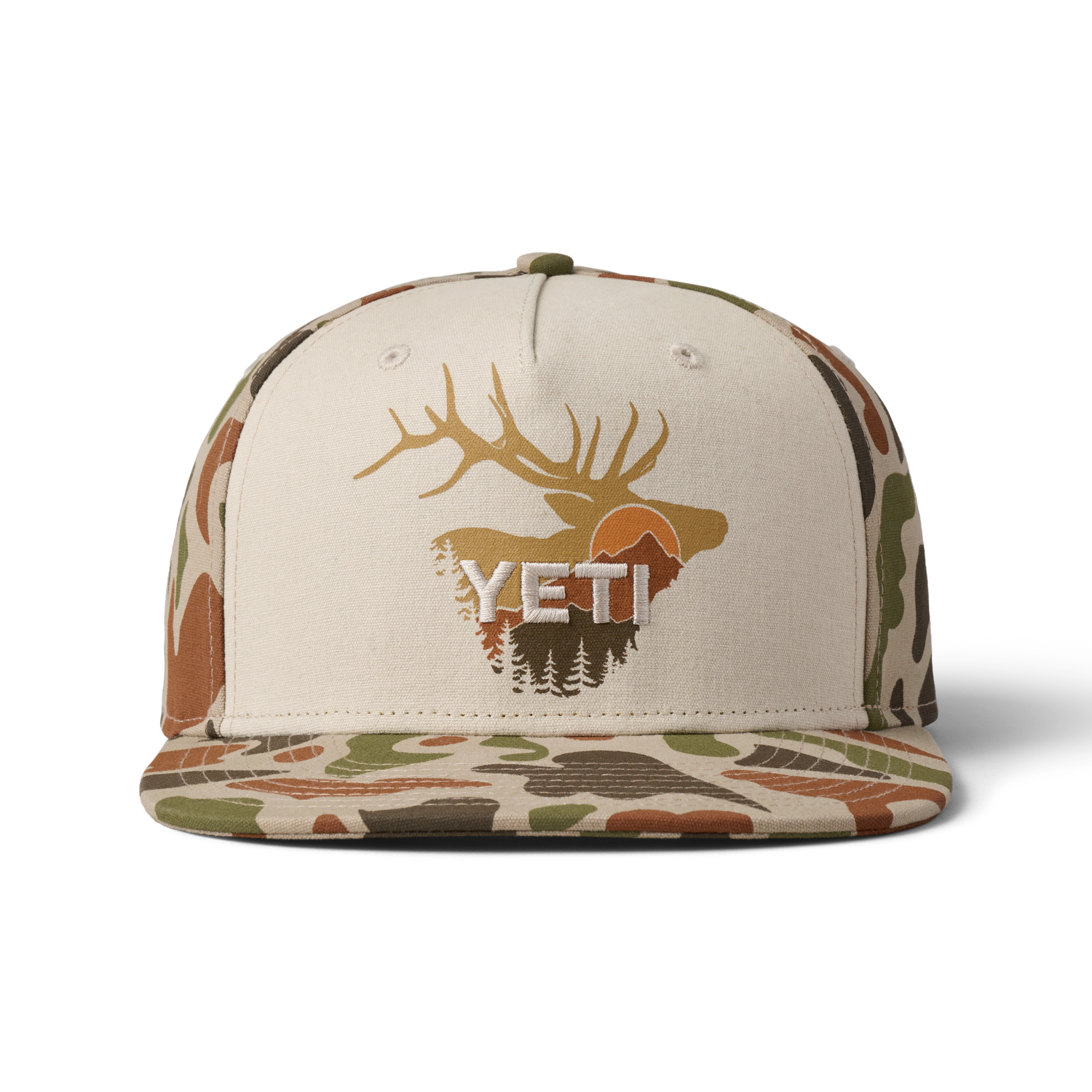 YETI Sunrise Elk Flat Brim Hat Tan Tan/Brown Camo