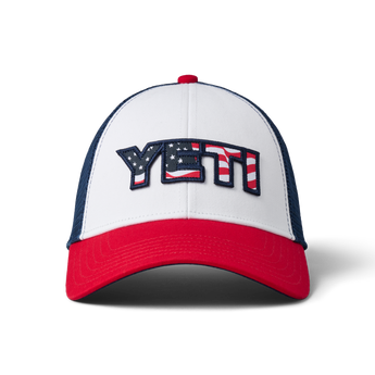 YETI Waving Flag Trucker Hat White/Red