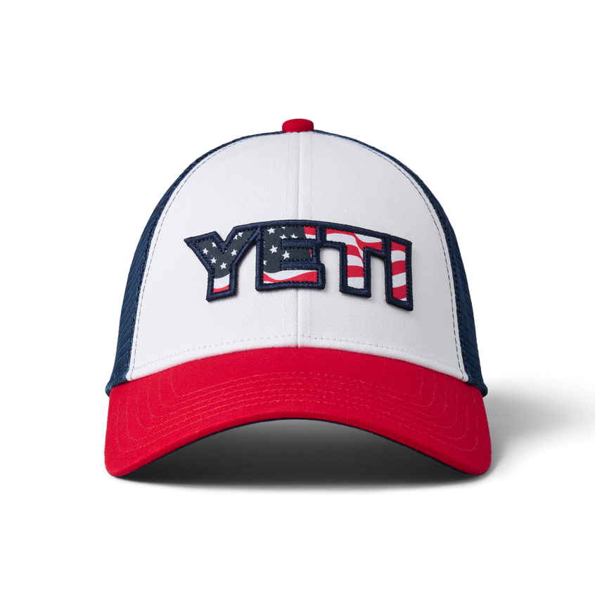 YETI Waving Flag Trucker Hat White/Red