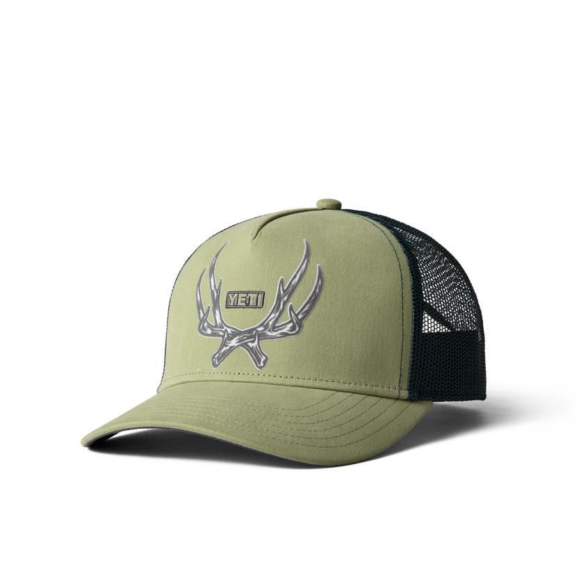 YETI Antler Badge Trucker Hat Light Olive